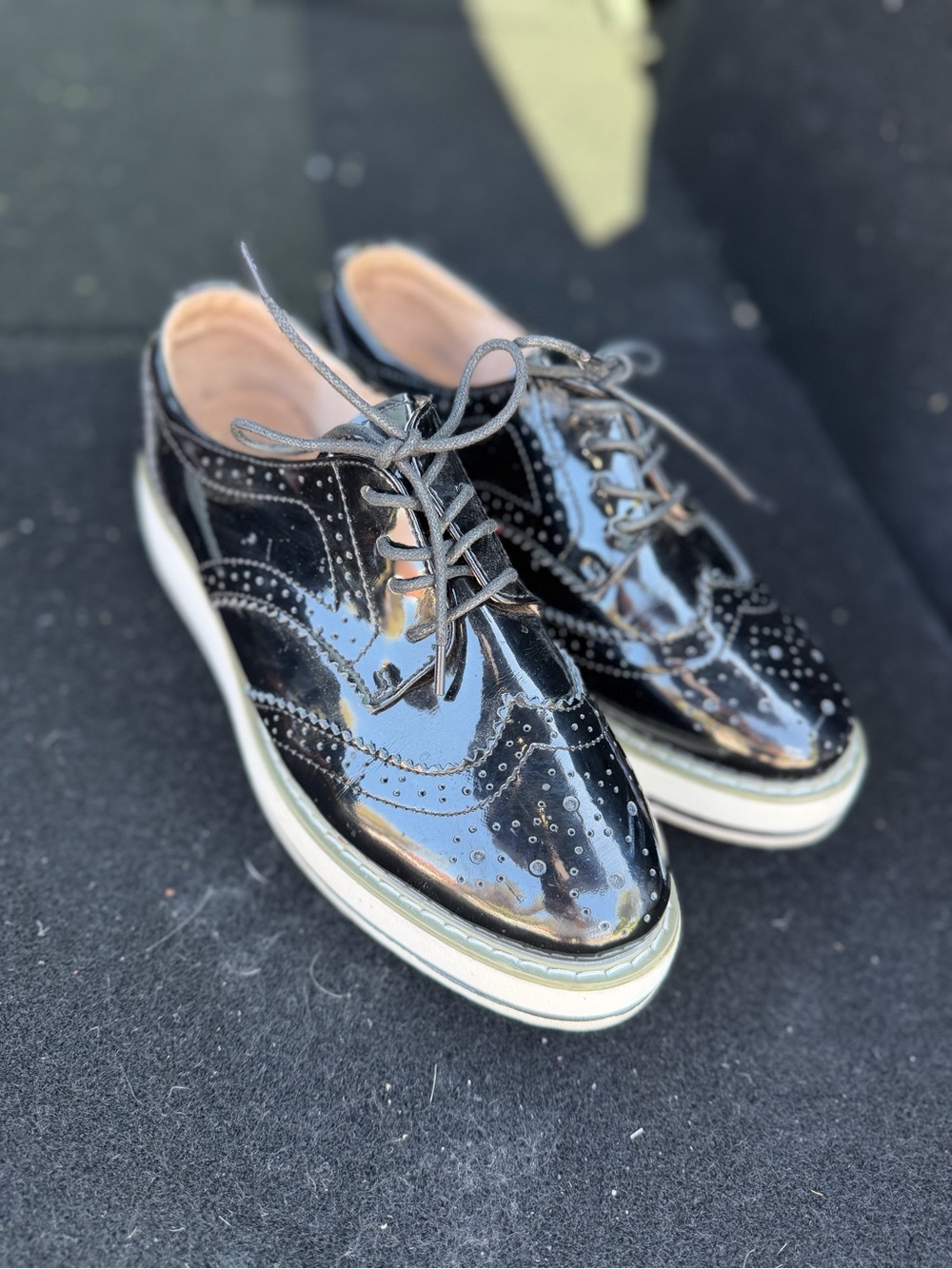 Men's Black Patent Leather Wingtip Derby Oxfords